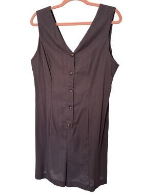 NEW HI RES Brown Linen Blend V-Neck One-Piece Romper Size L